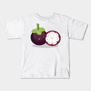 Cute purple mangosteen kawaii cartoon Kids T-Shirt